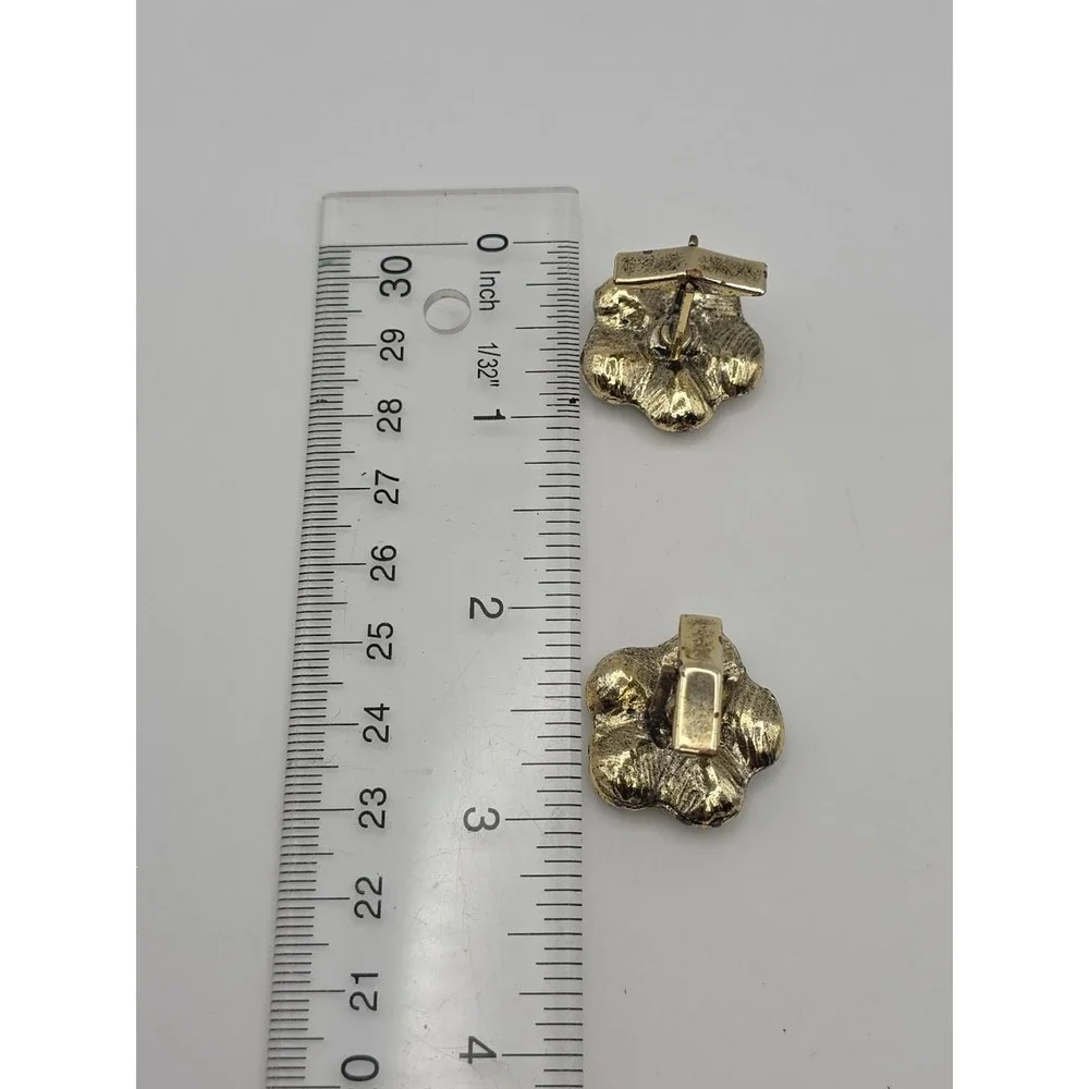 Vintage Blue Teardrop Rhinestone Flower Gold Tone Cufflinks Groovy Retro Funky